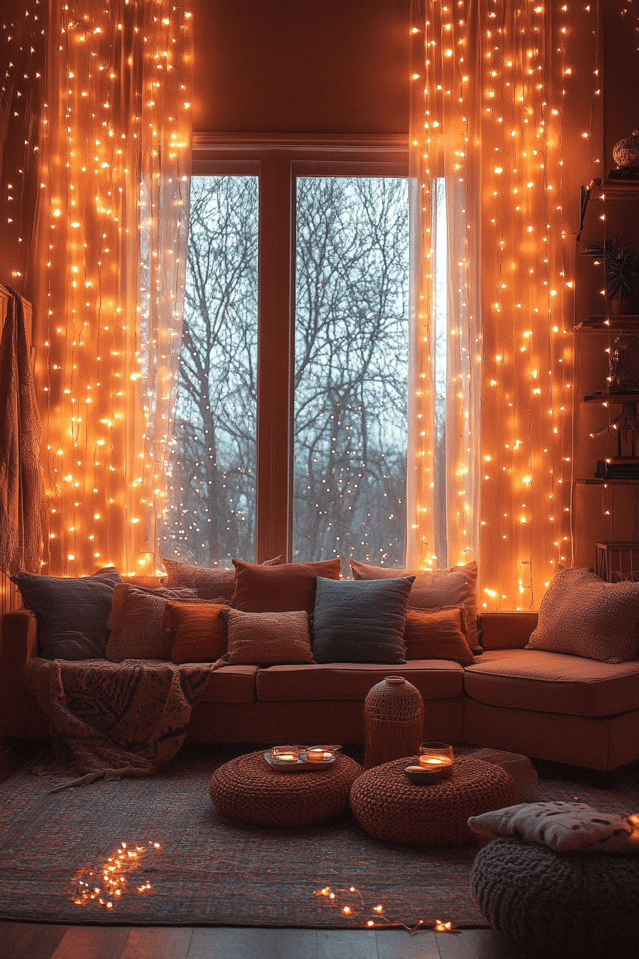 18+ Cozy Lighting Living Room Inspirations That Brighten Every Mood 9 Twinkling String Lights For Cozy Lighting Living Room