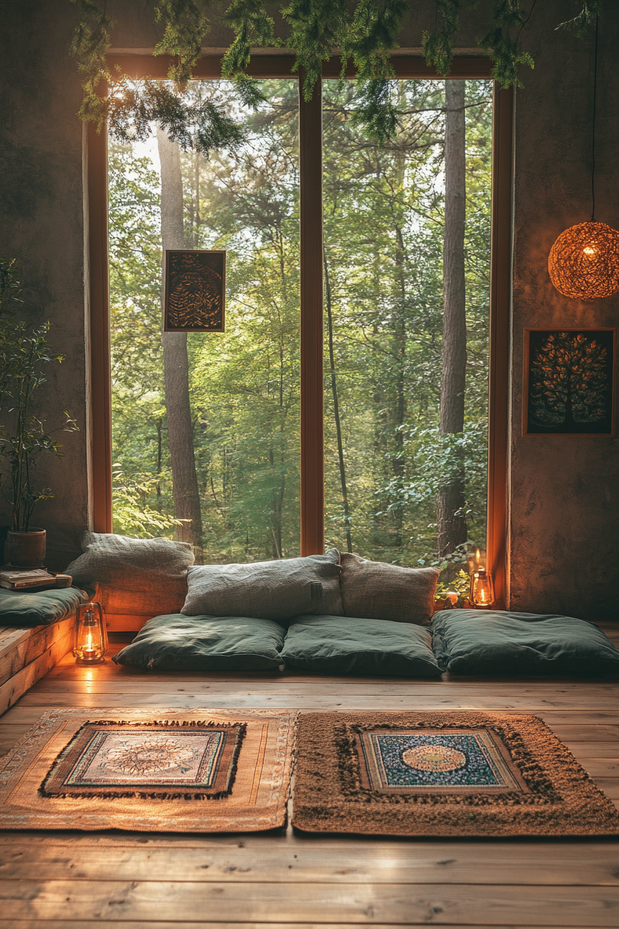 18+ Meditation Room Designs for a Calm and Centered Lifestyle forest haven meditation room 1