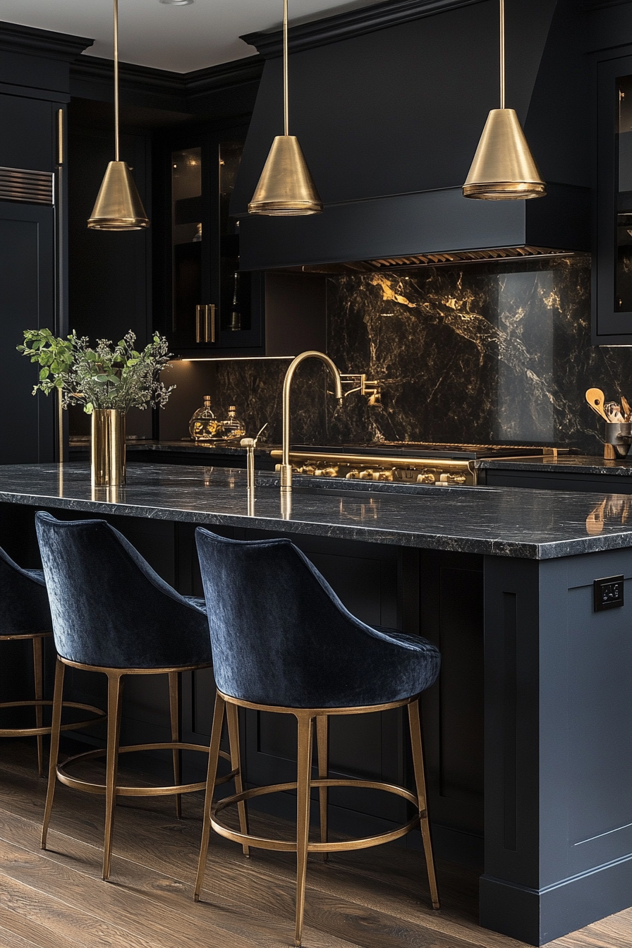 15+ Black Modern Kitchen Ideas That Prove Dark Can Be Bright and Inviting golden luxe touch 1