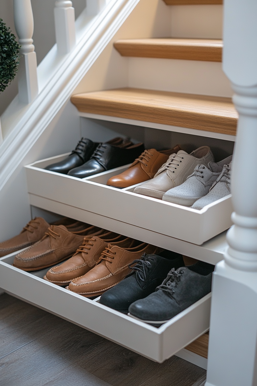 15+ Staircase Storage Under Stairs Ideas to Keep Your Home Neat and Chic sneaky shoe storage under stairs 1