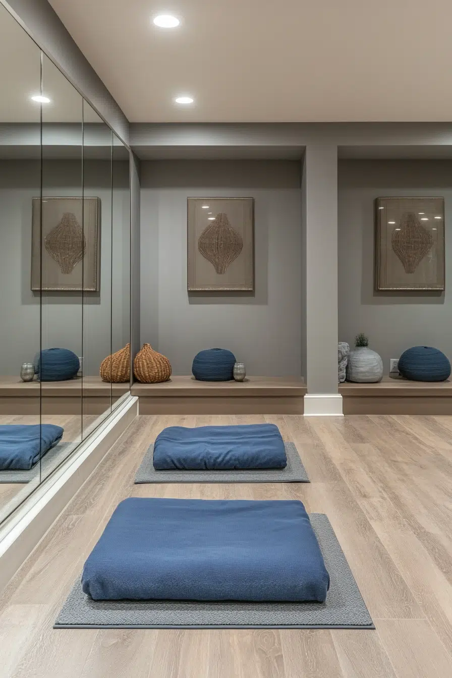 18+ Finished Basement Ideas That Elevate Storage and Style in One tranquil yoga studio in your basement 1