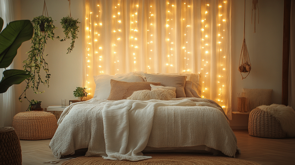 18+ Boho Bedroom With Curtain Lights That Turn Simplicity Into Style boho bedroom with curtain lights