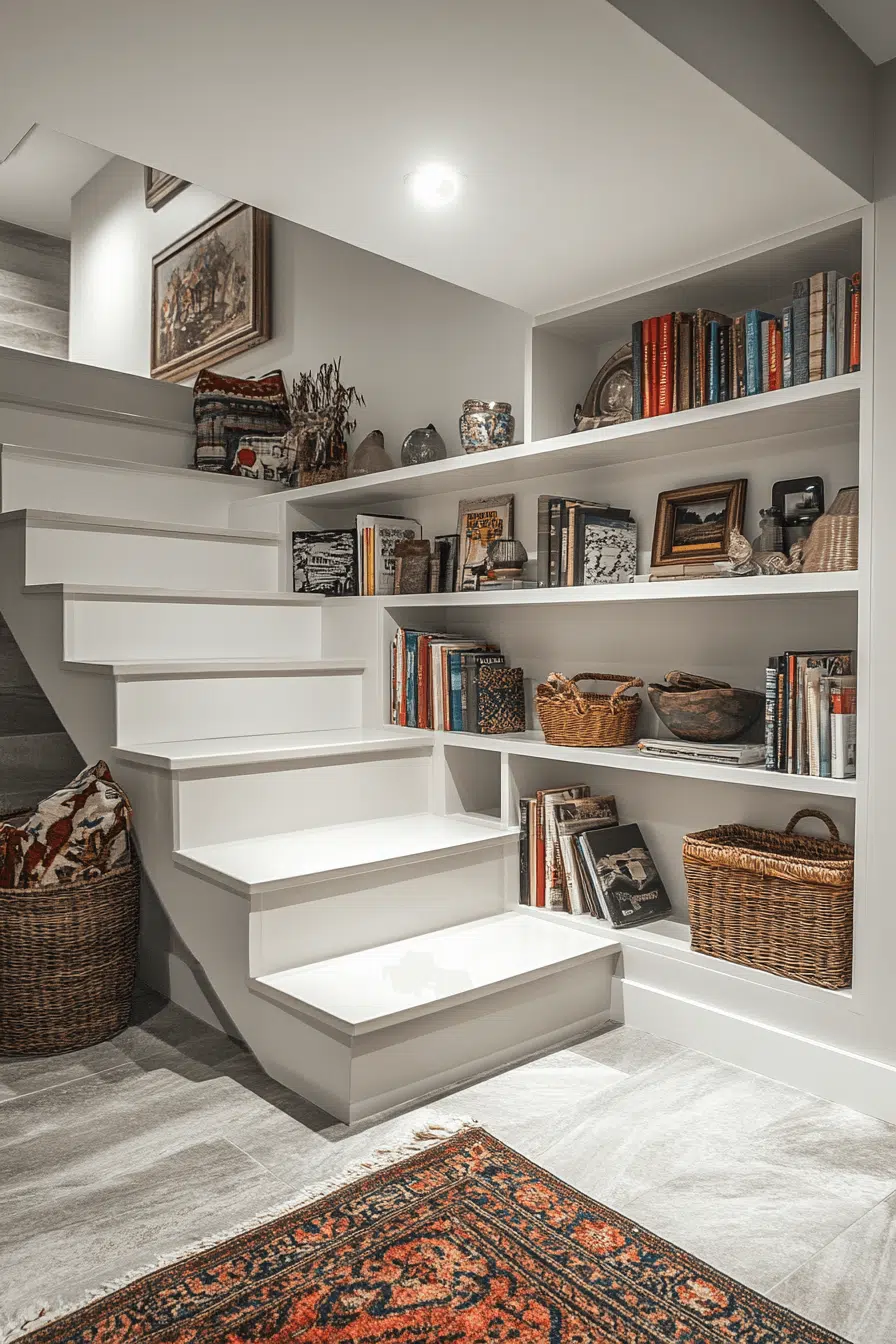 25 Bookshelf Ideas To Make Your Space Feel Organized And Chic 10 Clever Staircase Shelf Storage