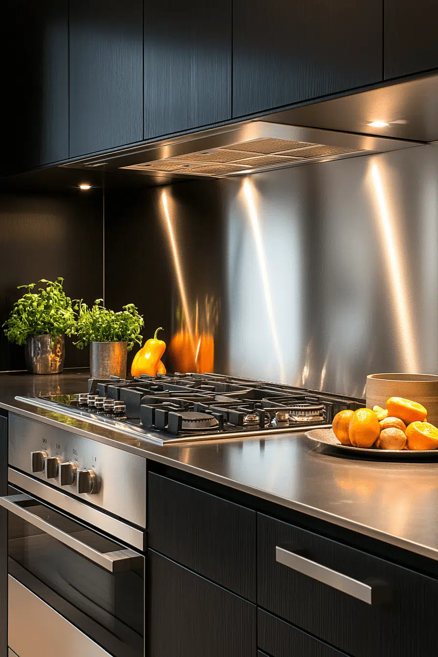25 Backsplash Kitchen Ideas That Brighten Up Any Room 11 Shiny Stainless Steel Tiles
