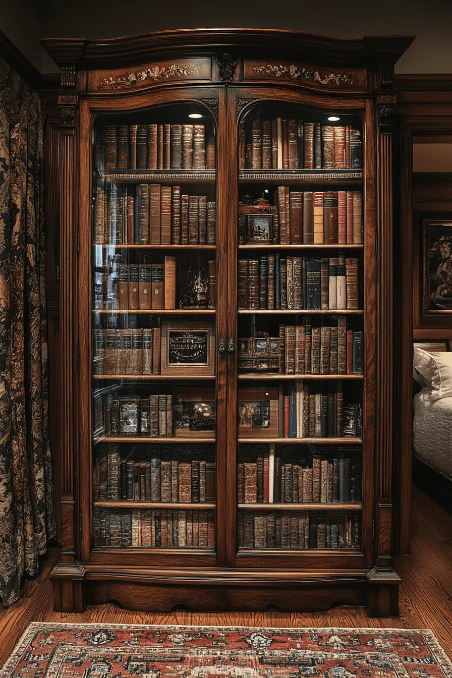 25 Bookshelf Ideas To Make Your Space Feel Organized And Chic 13 Glass Front Bookcase Charm