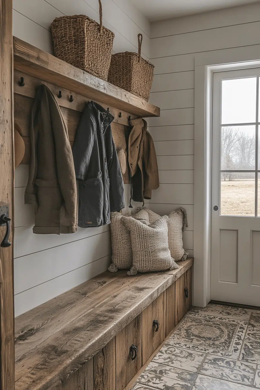 25 Antique Farmhouse Decor Ideas For A Relaxed Country Home Feel 13 Mudroom Storage Vintage Style