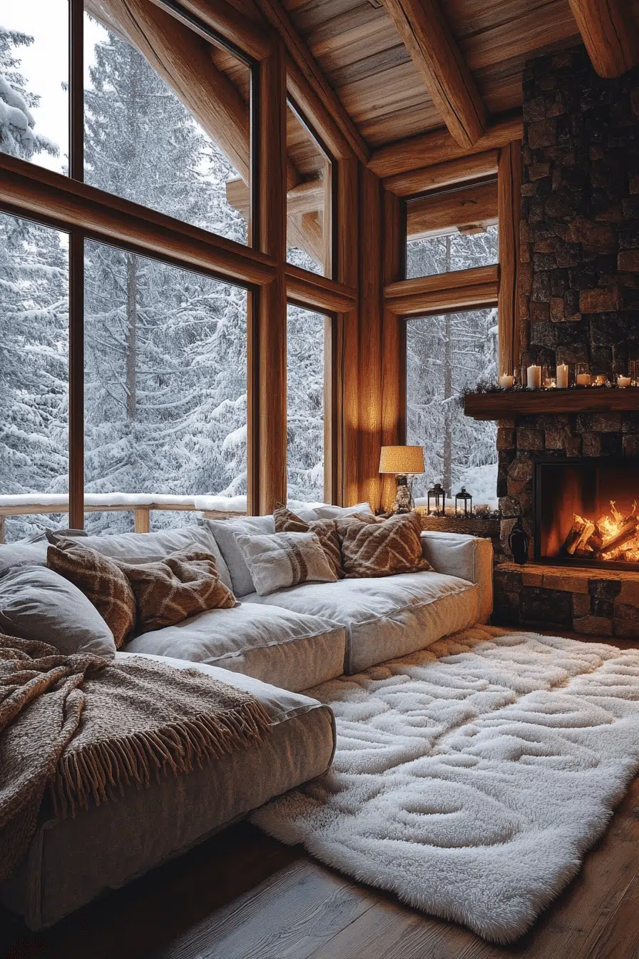 25 Little Cabin Living Room Looks That Bring Charm And Comfort 13 Wintertime Cabin Chill Spot