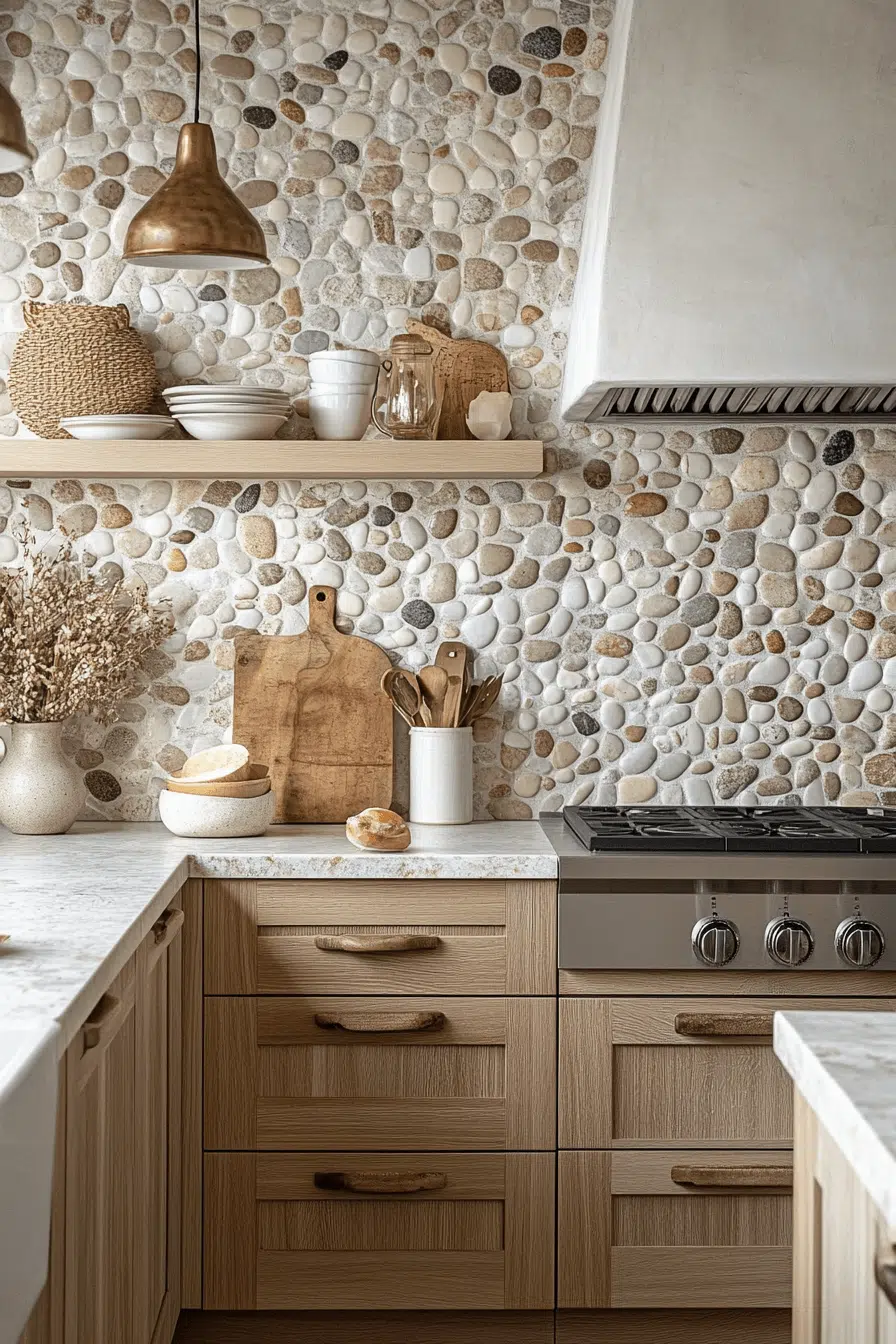 25 Backsplash Kitchen Ideas That Brighten Up Any Room 17 Pebble Mosaic Coastal Vibe