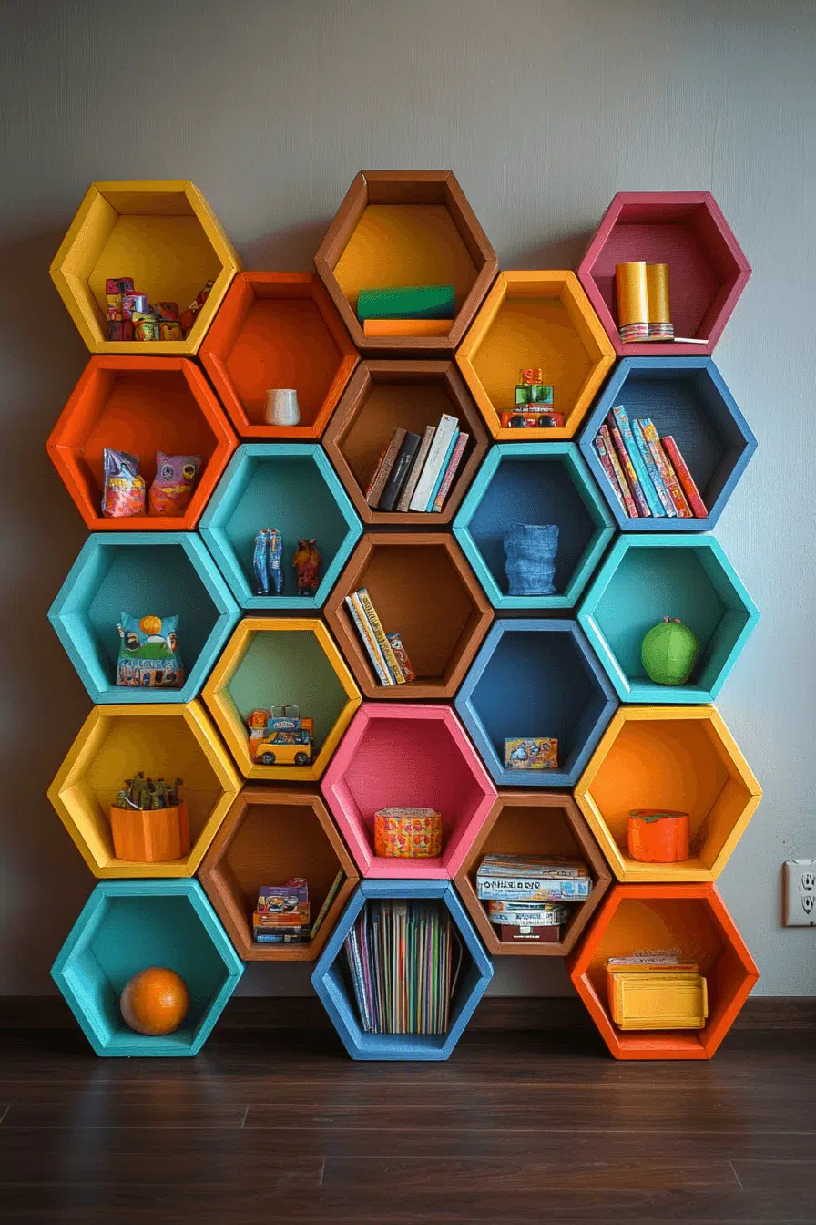 25 Bookshelf Ideas To Make Your Space Feel Organized And Chic 19 Honeycomb Wall Shelf Idea