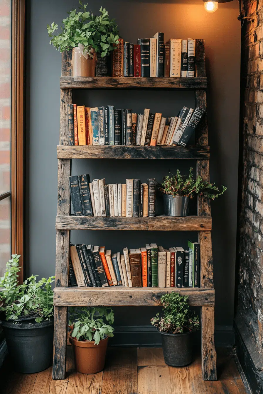 2 Ladder Style Rustic Bookshelf