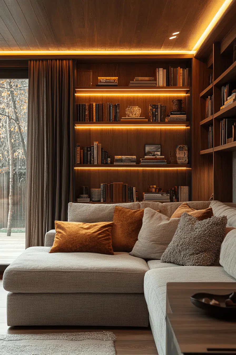 25 Bookshelf Ideas To Make Your Space Feel Organized And Chic 20 Bookshelf Behind Cozy Sofa