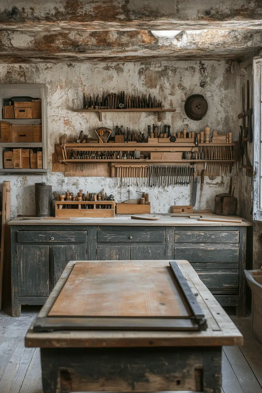 25 Antique Farmhouse Decor Ideas For A Relaxed Country Home Feel 22 Old Workshop Tool Display