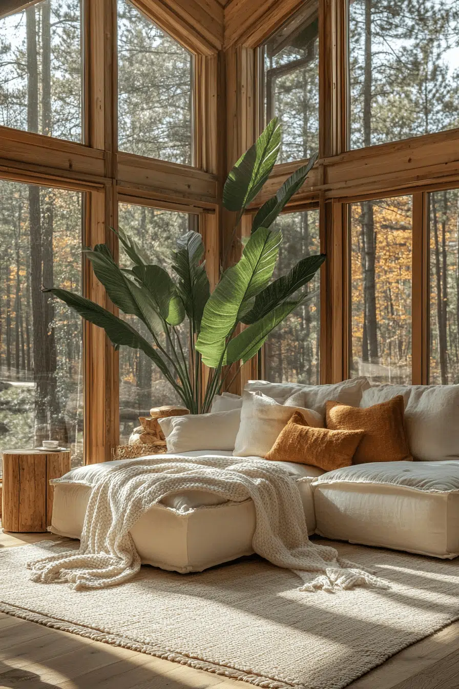 25 Little Cabin Living Room Looks That Bring Charm And Comfort 23 Glassy Sunroom Cabin Light