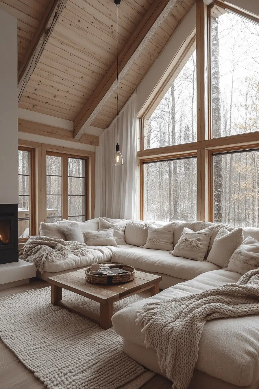 25 Little Cabin Living Room Looks That Bring Charm And Comfort 3 Scandinavian Style Cabin Nook