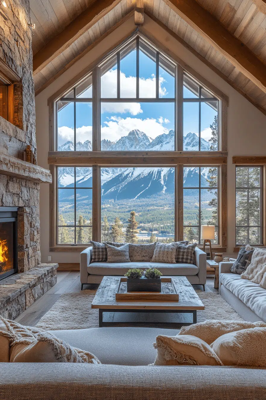 25 Little Cabin Living Room Looks That Bring Charm And Comfort 5 Mountain View Living Retreat