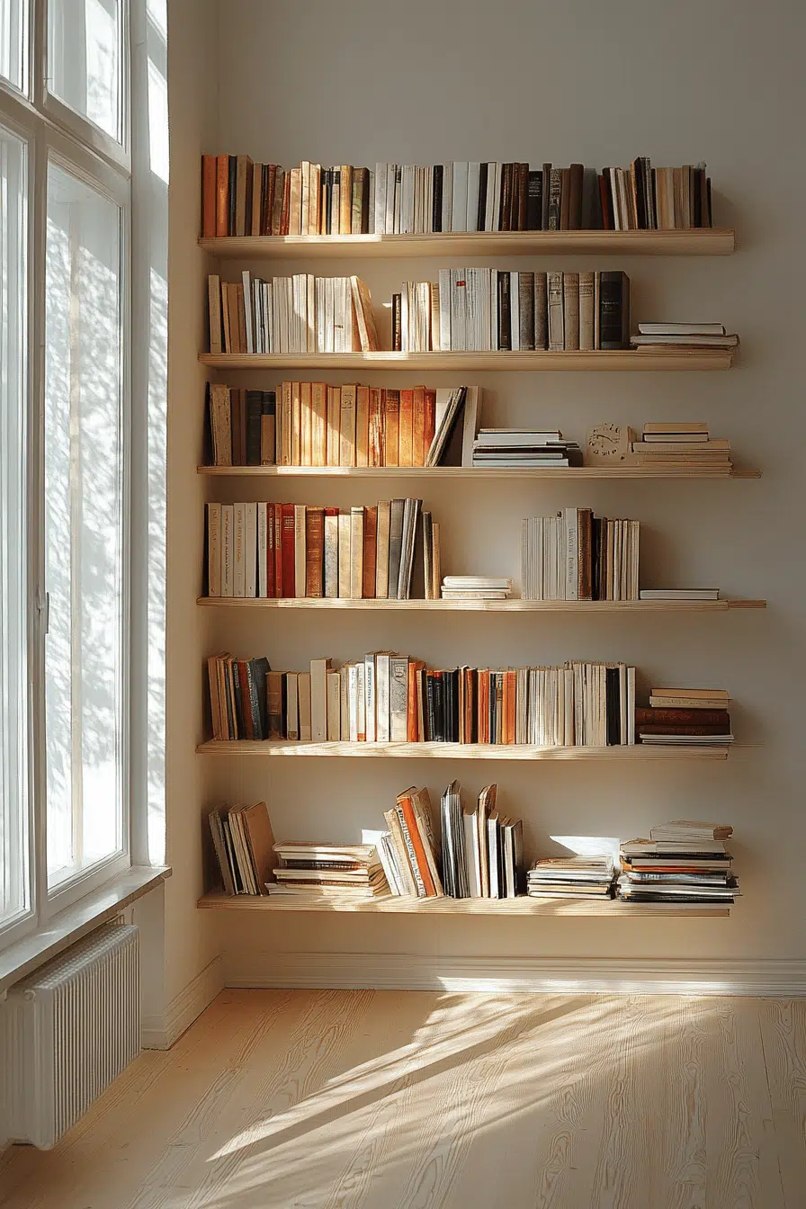 25 Bookshelf Ideas To Make Your Space Feel Organized And Chic 5 Wall Mounted Invisible Bookcase