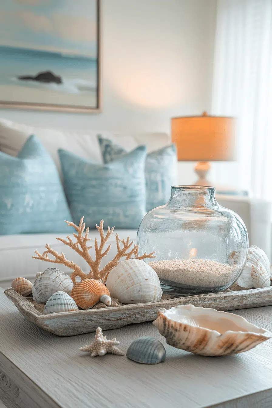 25 Coffee Table Decor Ideas That Feel Fresh And Creative 6 Beachy Shell Tabletop Vibe