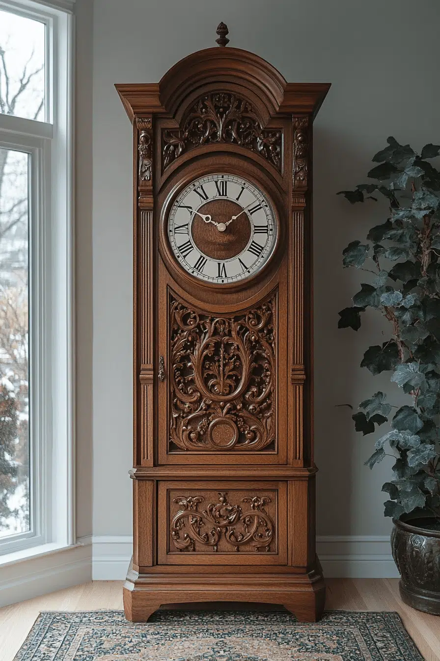25 Antique Farmhouse Decor Ideas For A Relaxed Country Home Feel 7 Grandfather Clock Entryway Style