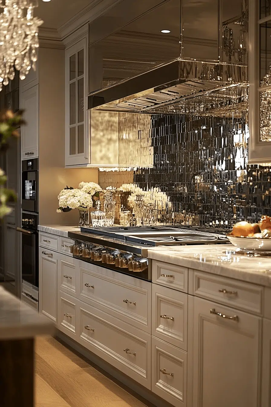 25 Backsplash Kitchen Ideas That Brighten Up Any Room 9 Mirrored Glam Backsplash Design