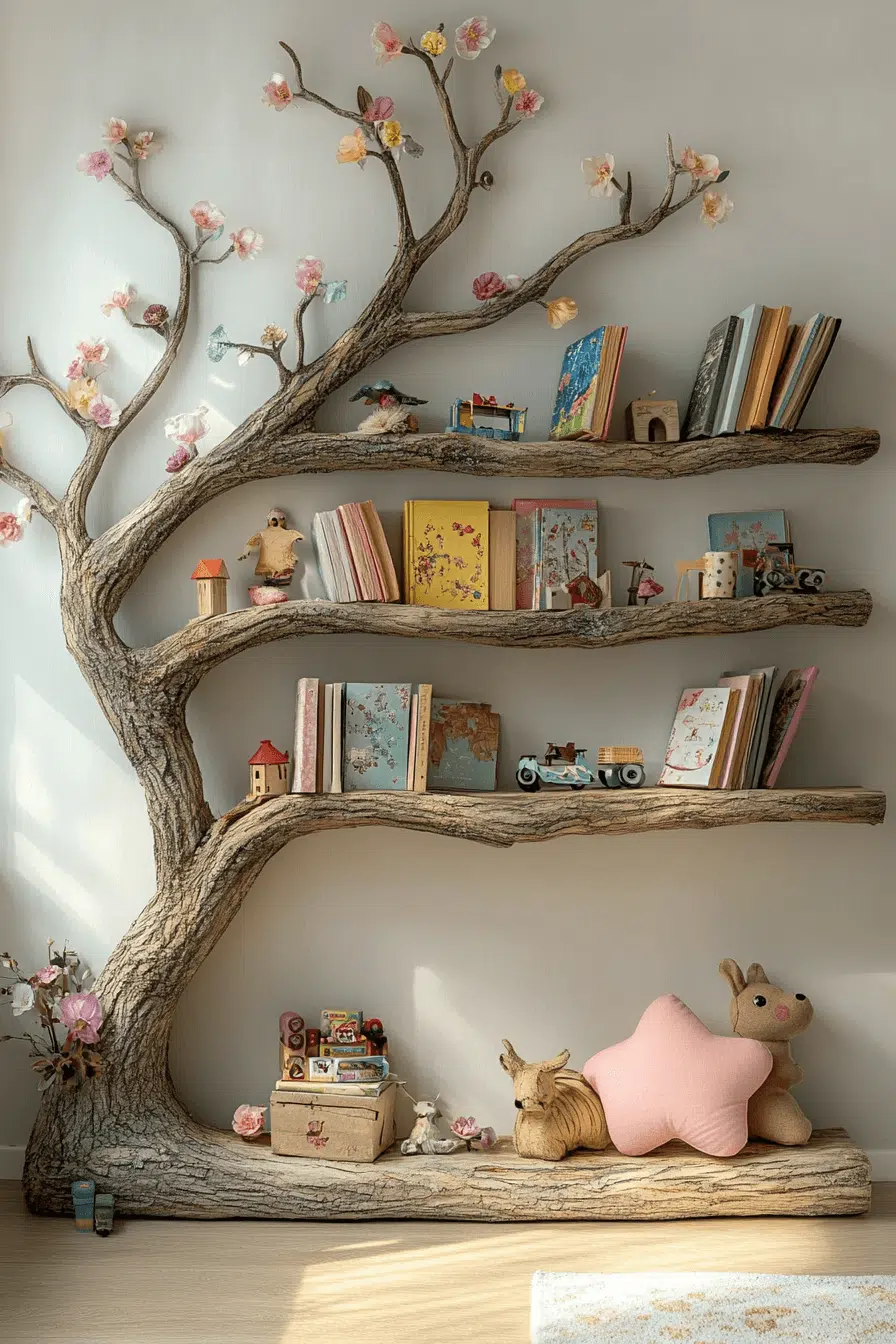 25 Bookshelf Ideas To Make Your Space Feel Organized And Chic 9 Natural Branch Bookshelf Form