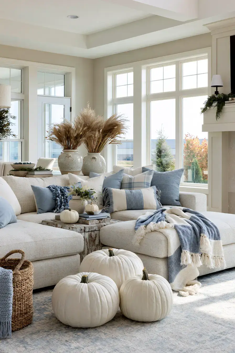blue and white fall decor 1 Coastal Harvest Elegance