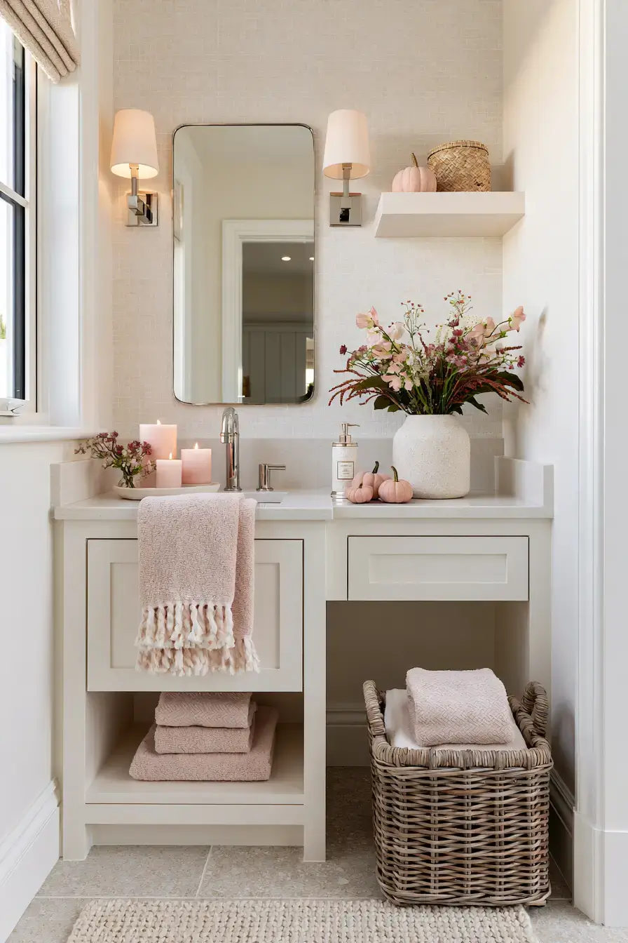 pink fall decor 10 Chic Powder Room