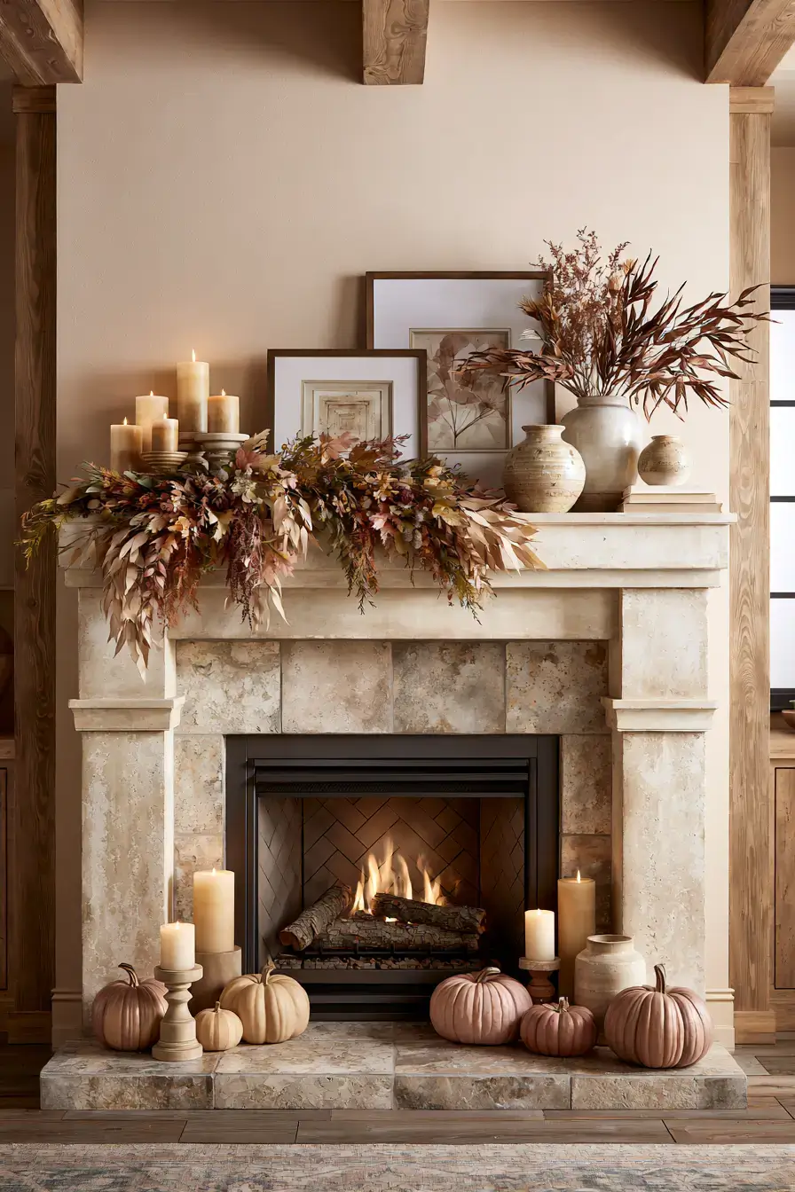 autumn home decor 10 Fall Fireplace Mantel