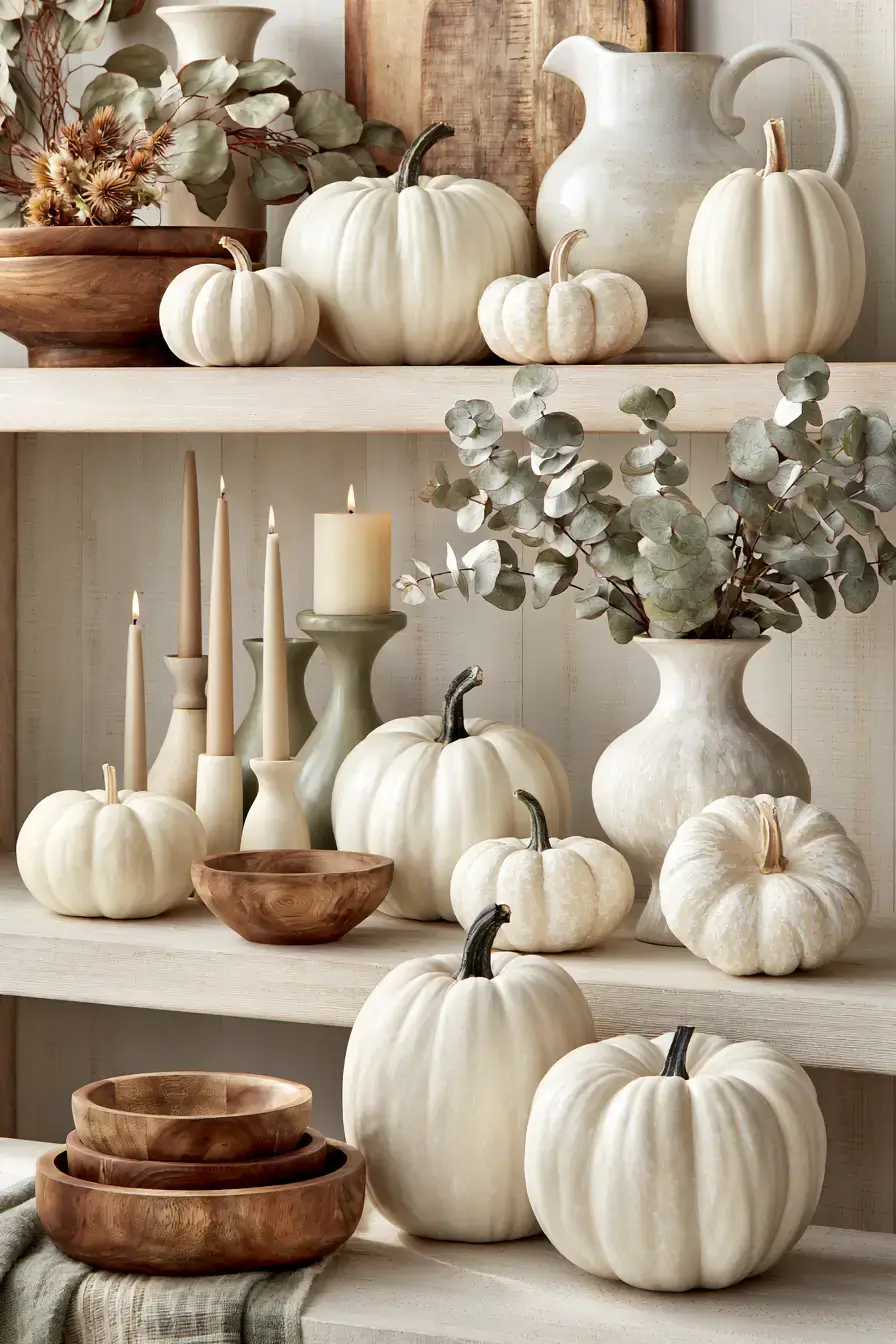 neutral fall decor 11 Ivory Pumpkin Display