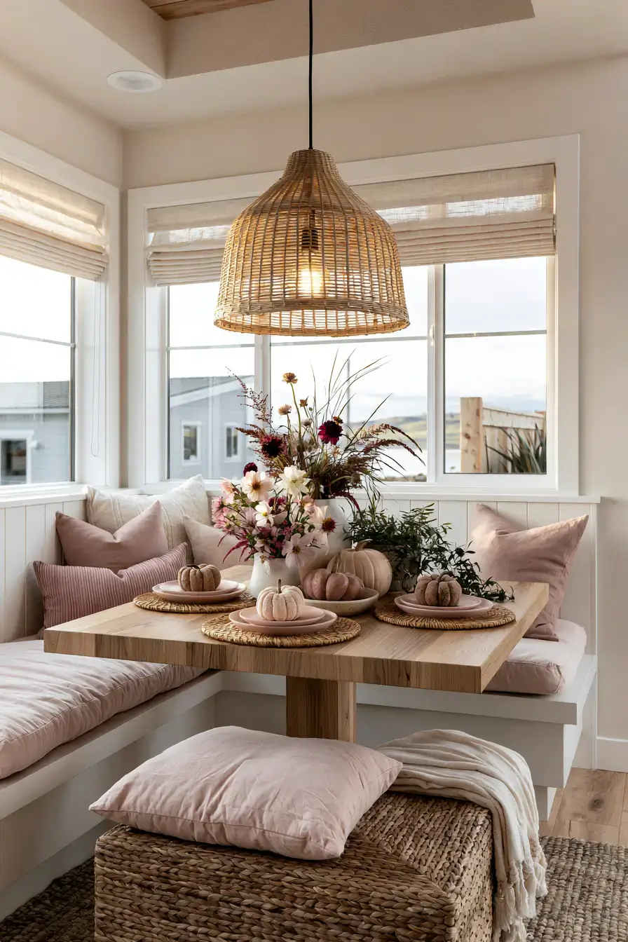 pink fall decor 11 Pretty Breakfast Nook