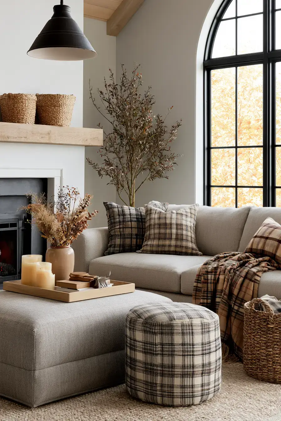 fall living room decor 11 Soft Plaid Comfort