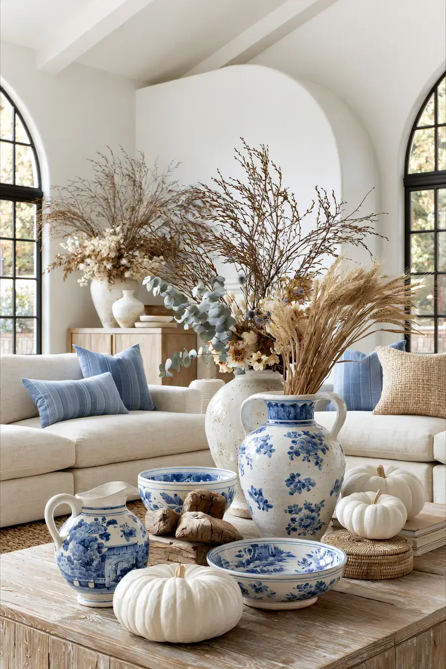 blue and white fall decor 12 Elegant Ceramic Autumn