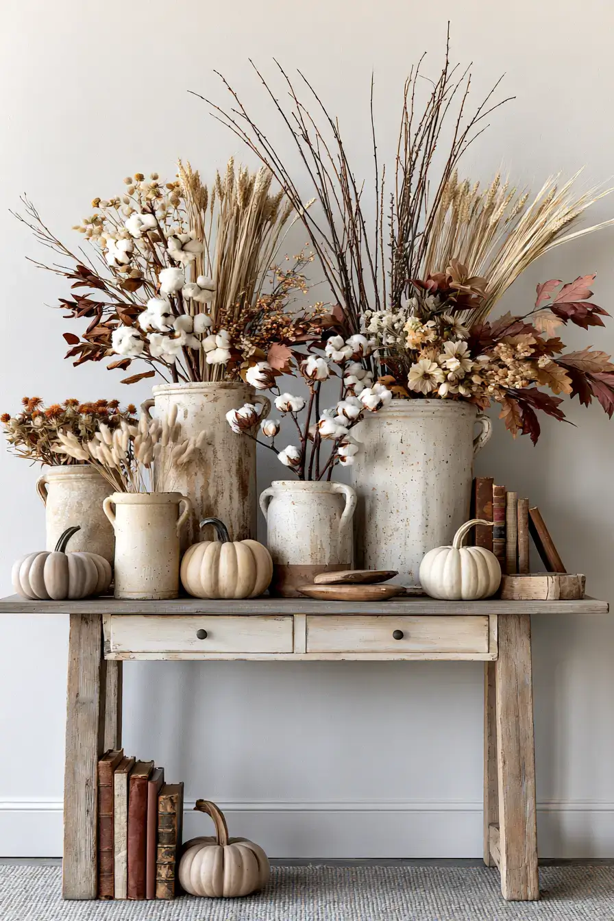 farmhouse fall decor 14 Antique Crock Display