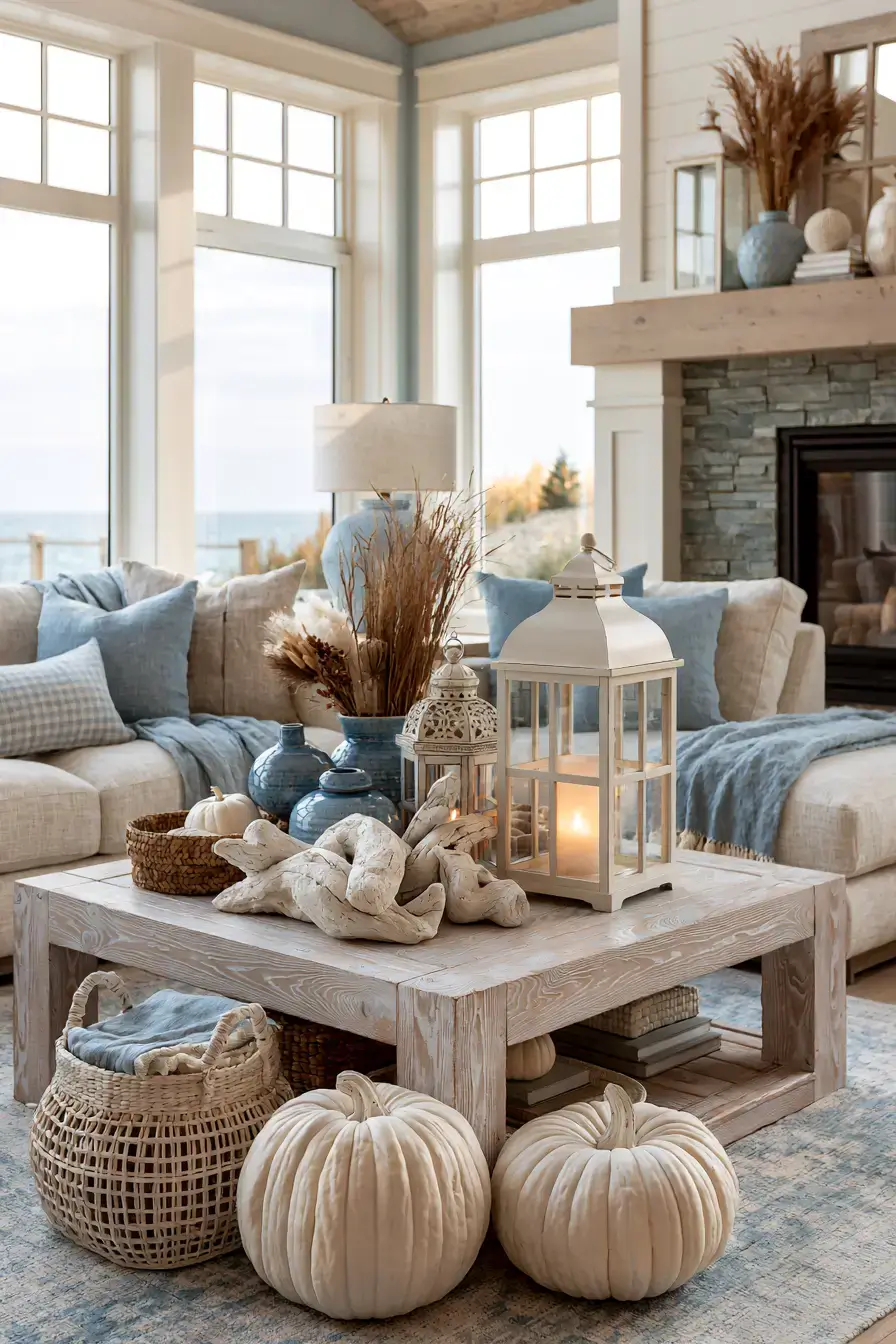 blue and white fall decor 14 Soft Coastal Pumpkin Decor