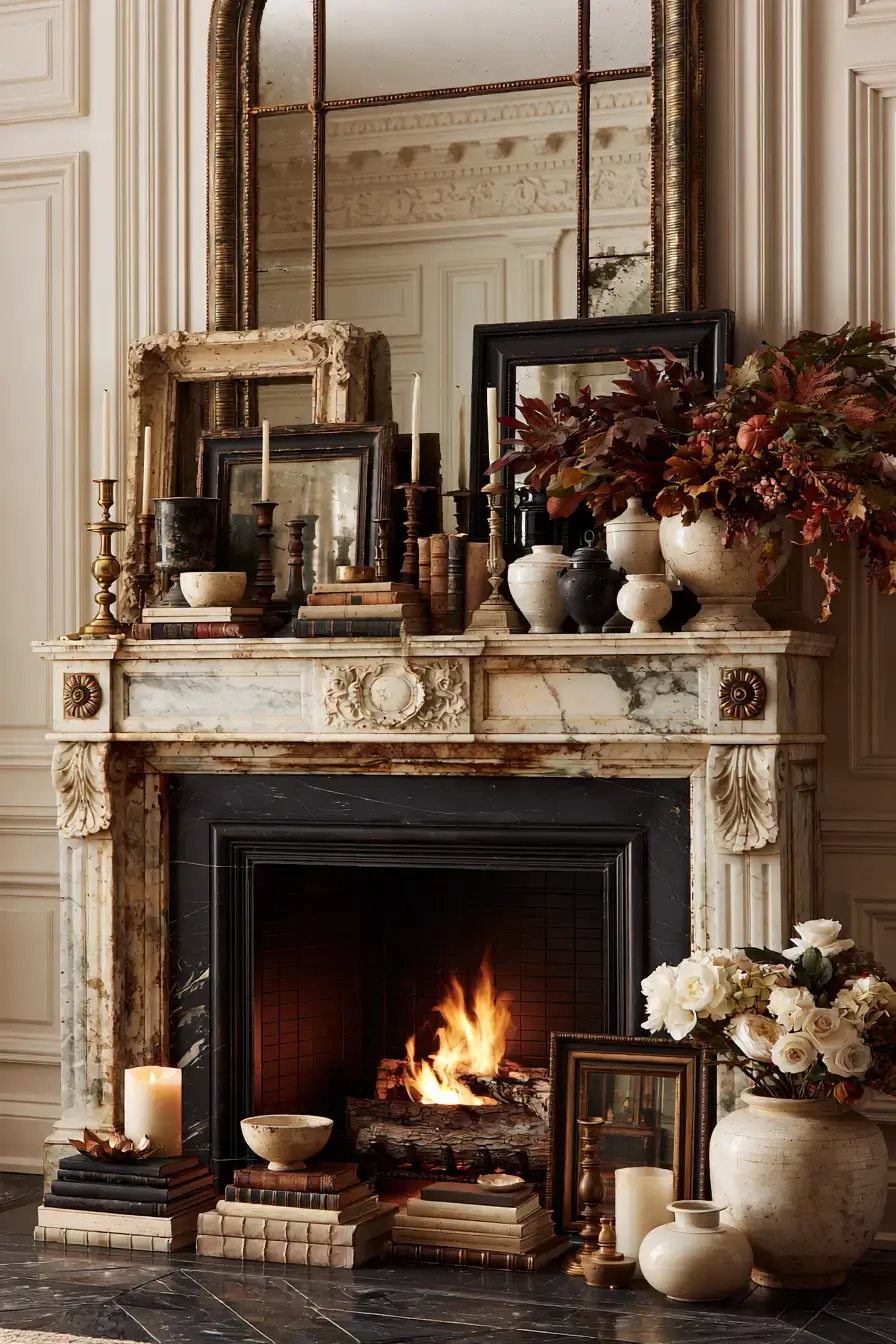 autumn fireplace decor 14 Vintage Autumn Fireside