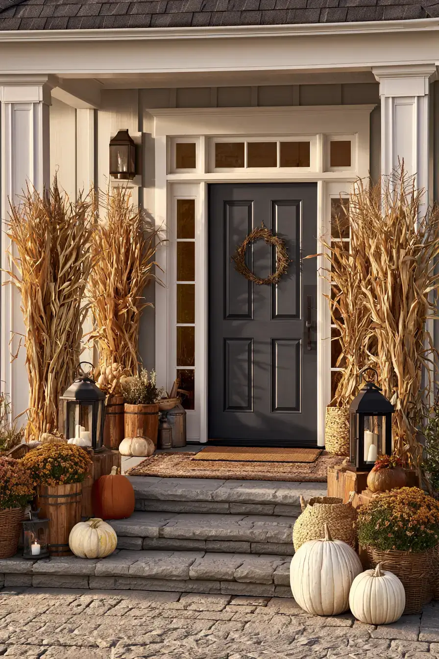 fall porch decor 15 Cornstalk Door Display