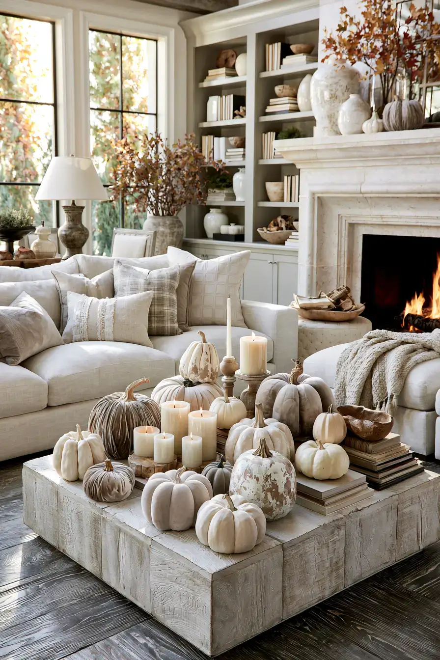 minimalist fall decor 16 Elegant Neutral Pumpkin Display