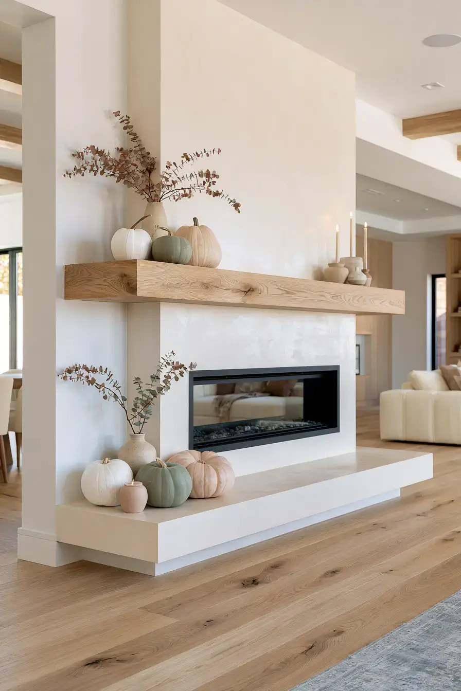 autumn fireplace decor 16 Modern Pumpkin Mantel