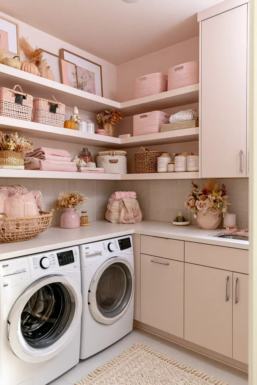 pink fall decor 16 Pastel Laundry Room