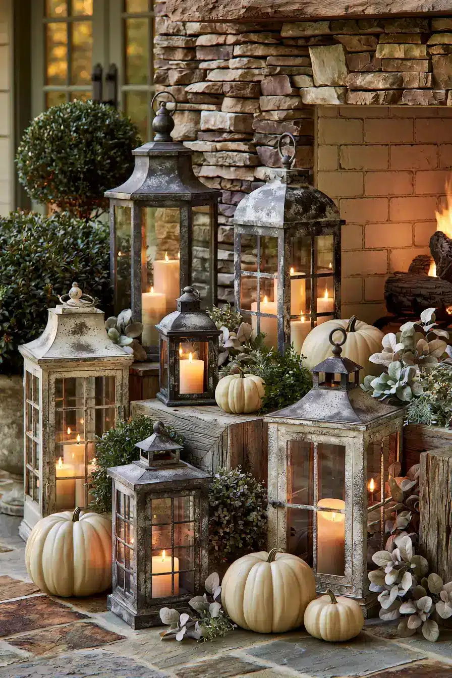 farmhouse fall decor 16 Weathered Lantern Glow