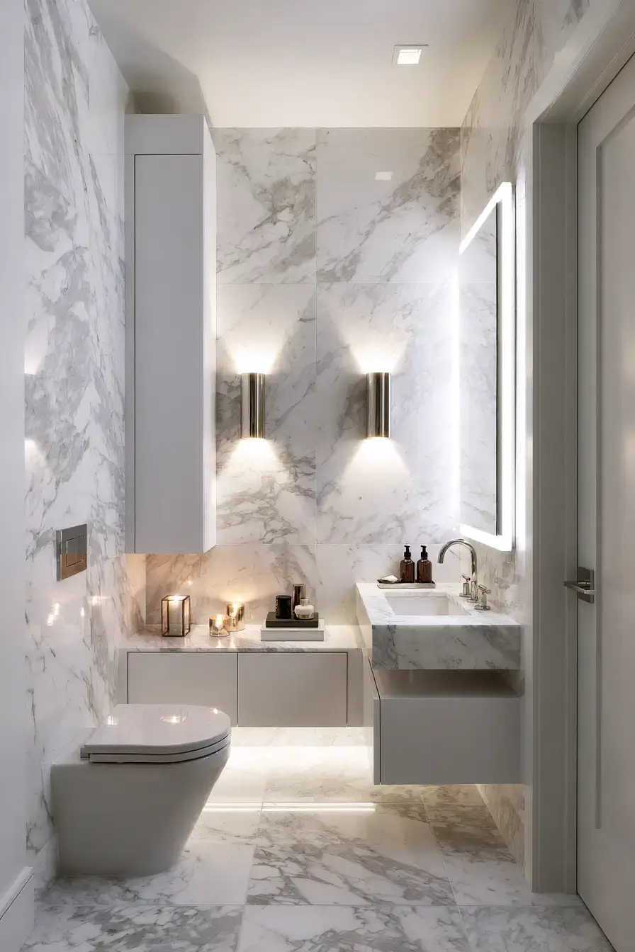 White Room Aesthetic 17 Monochrome Marble Powder Room