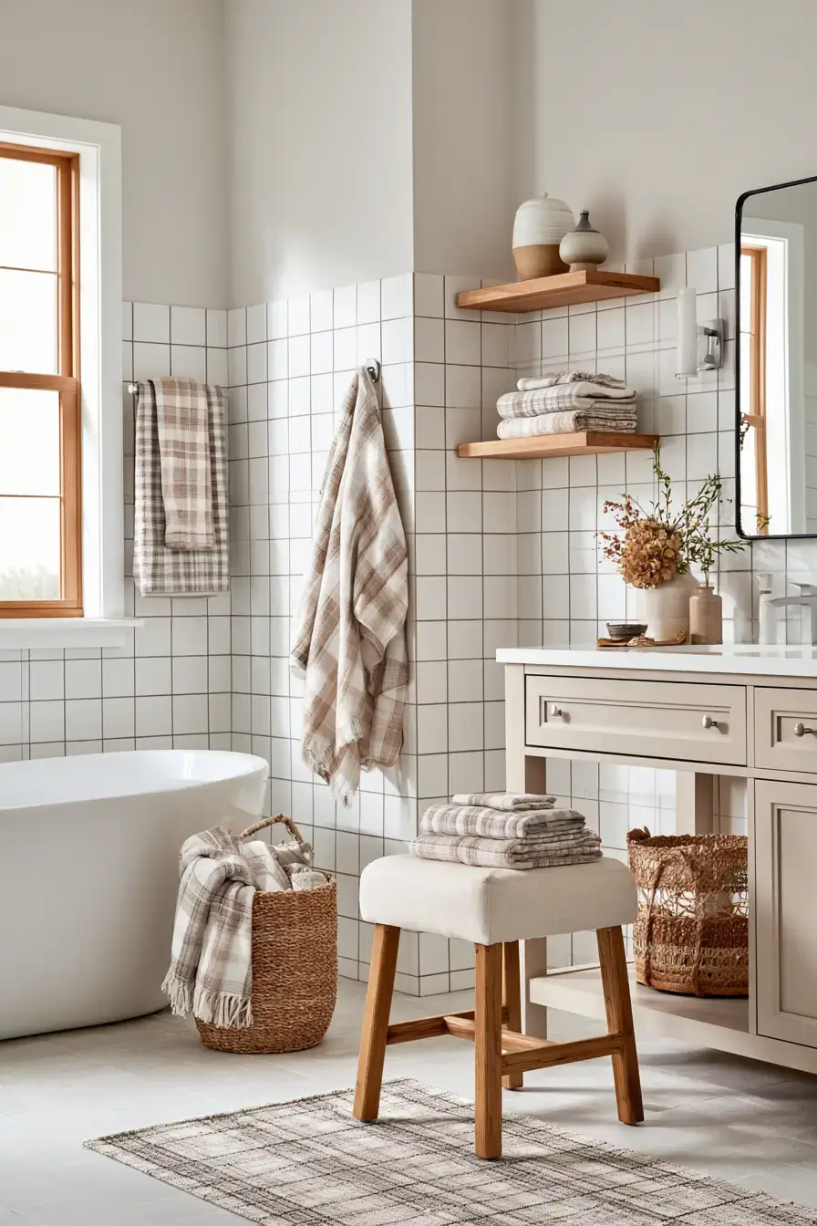 fall bathroom decor 17 Plaid Towel Charm