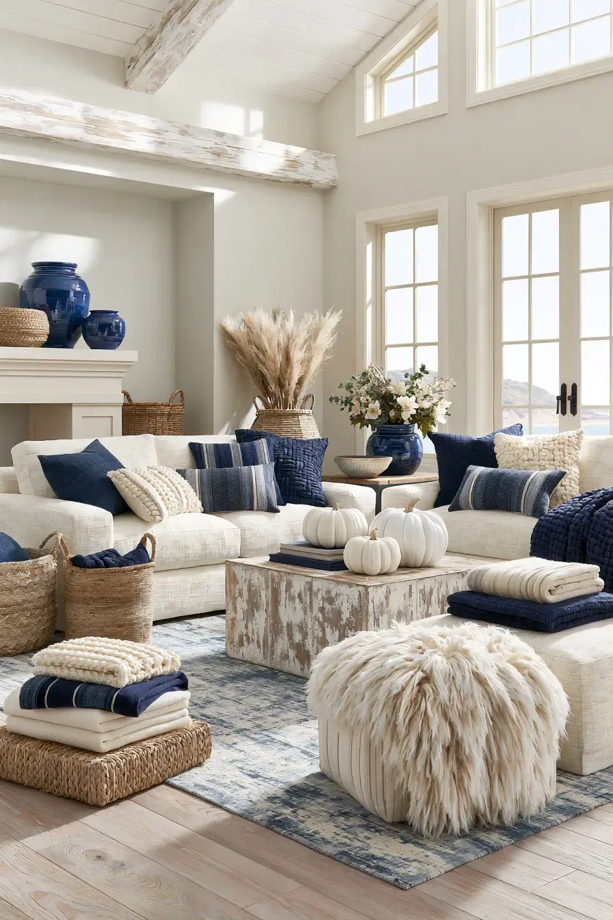 blue and white fall decor 17 Whitewashed Indigo Harvest