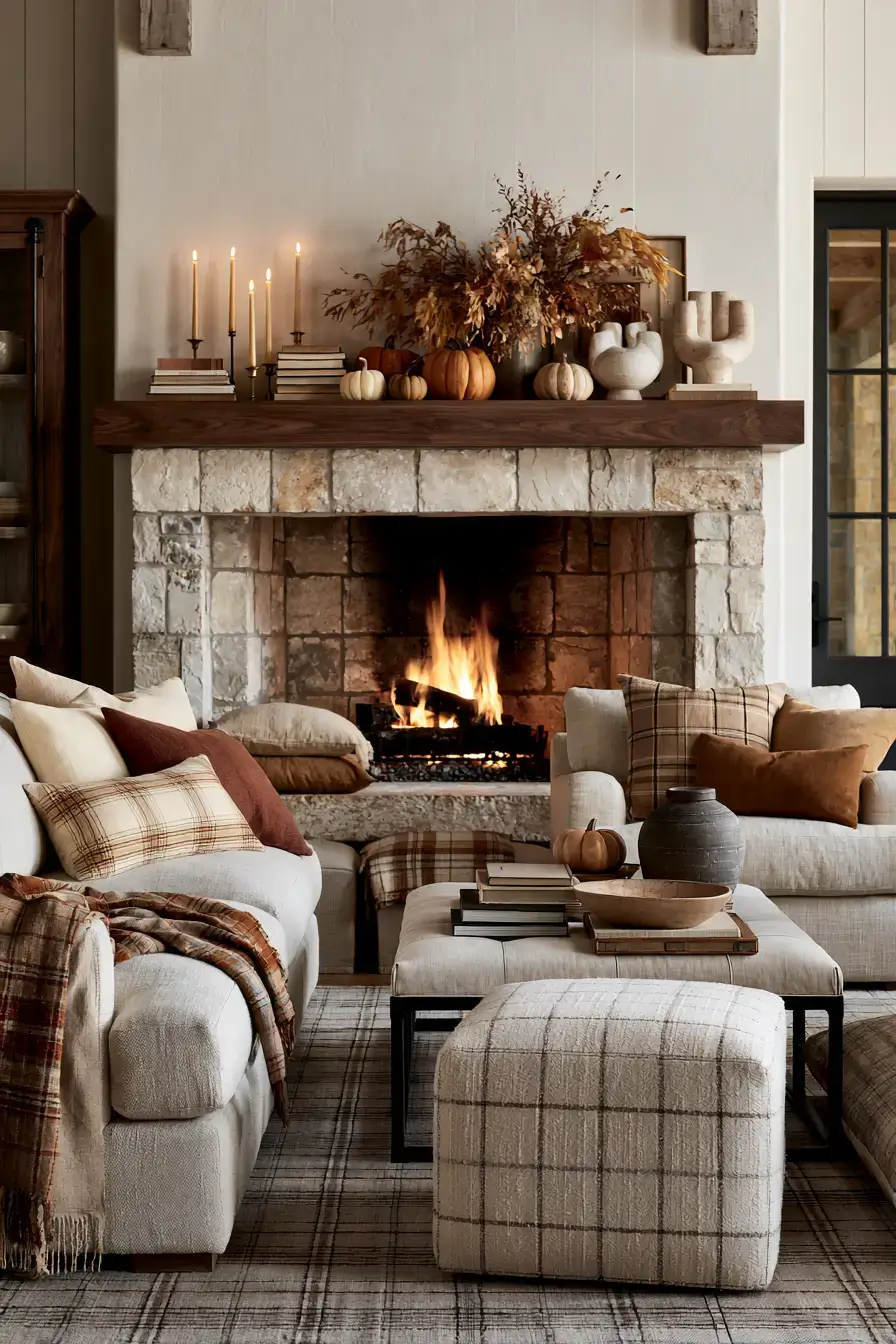 elegant fall decor 18 Classic Fall Fireplace Lounge