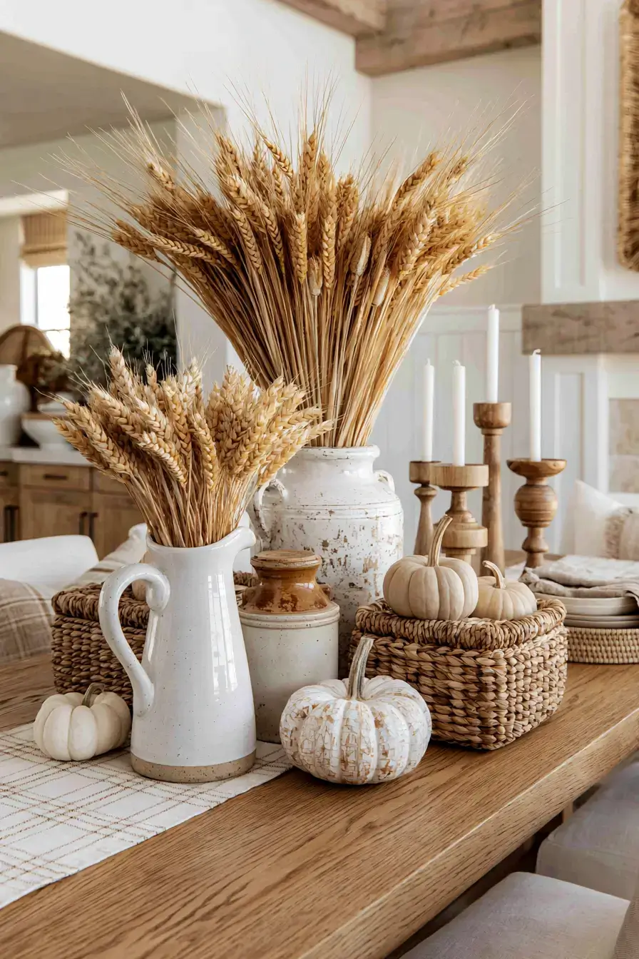 farmhouse fall decor 18 Natural Wheat Arrangement