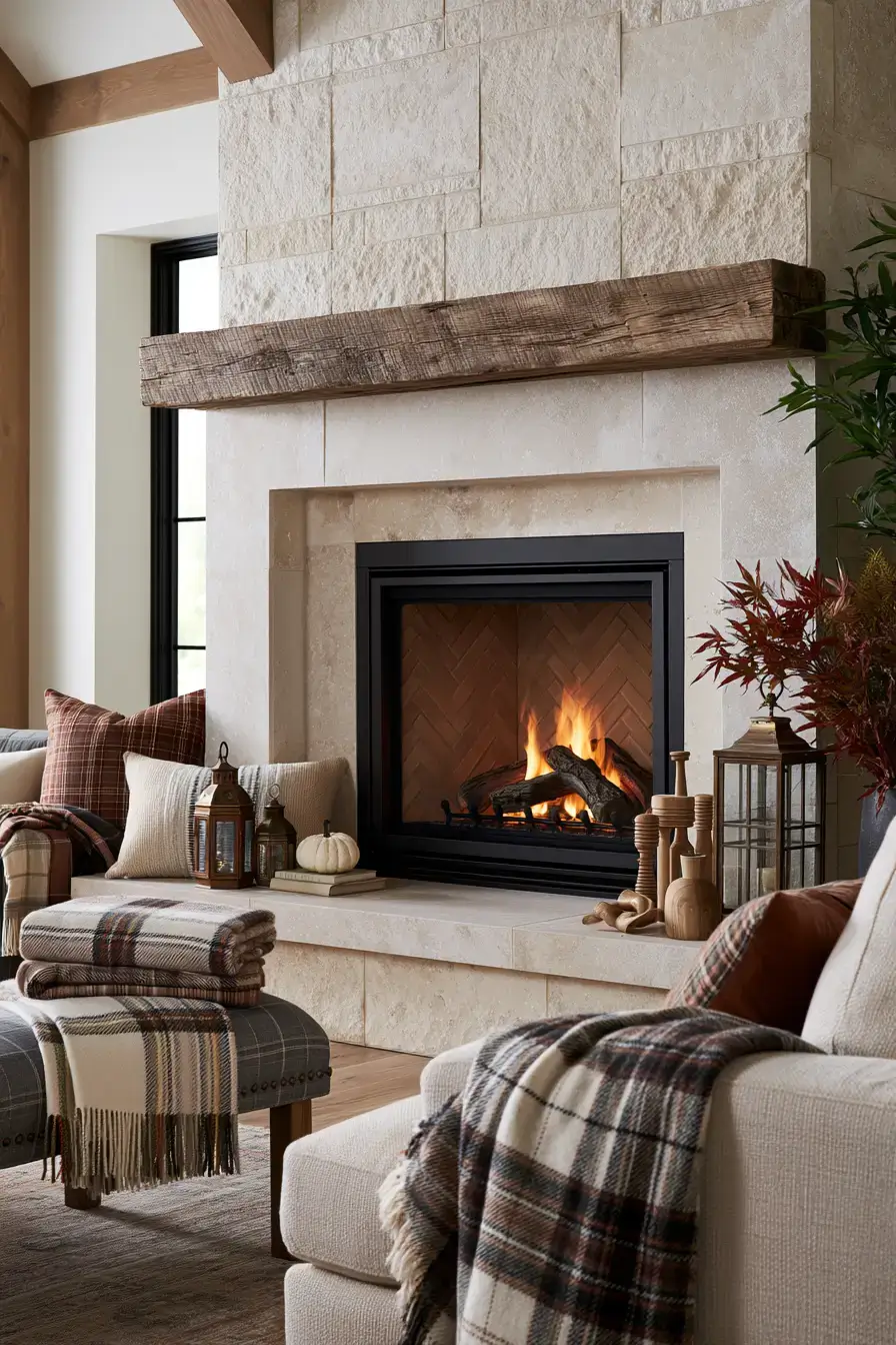 autumn fireplace decor 18 Plaid Hearthside Retreat