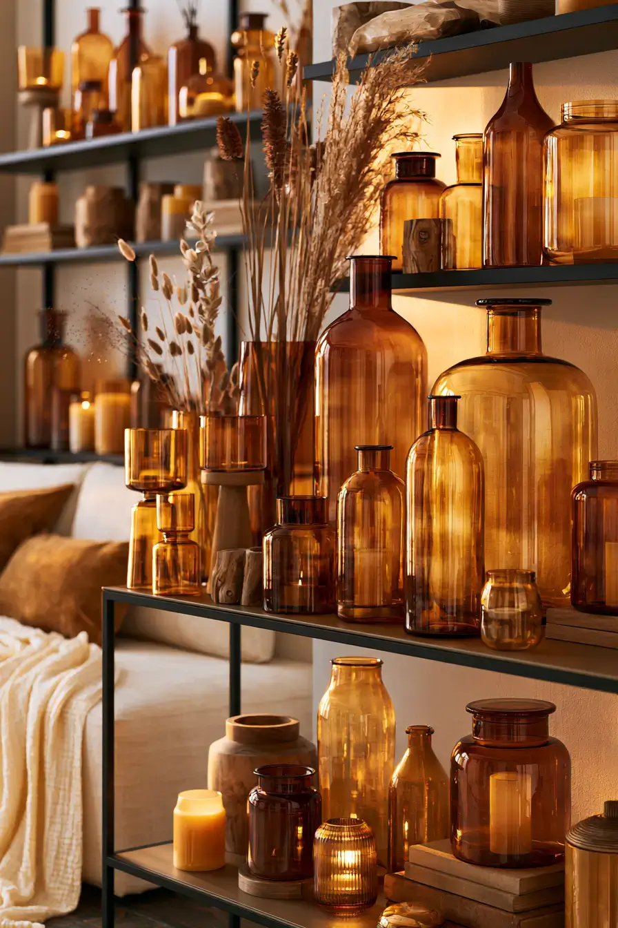 cozy fall decor 19 Amber Glass Fall Decor