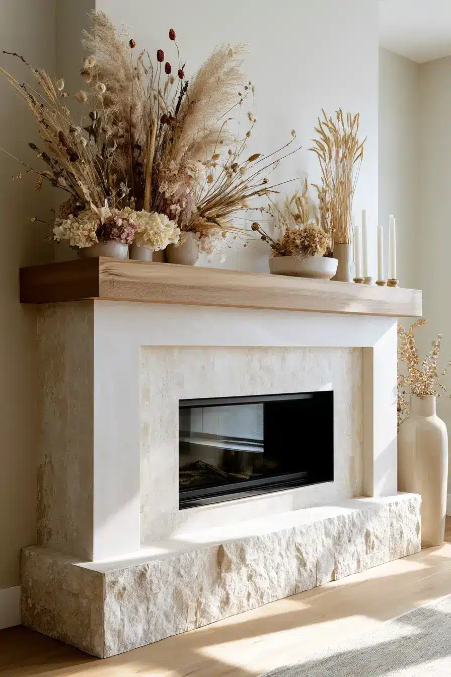 autumn fireplace decor 19 Dried Botanical Display