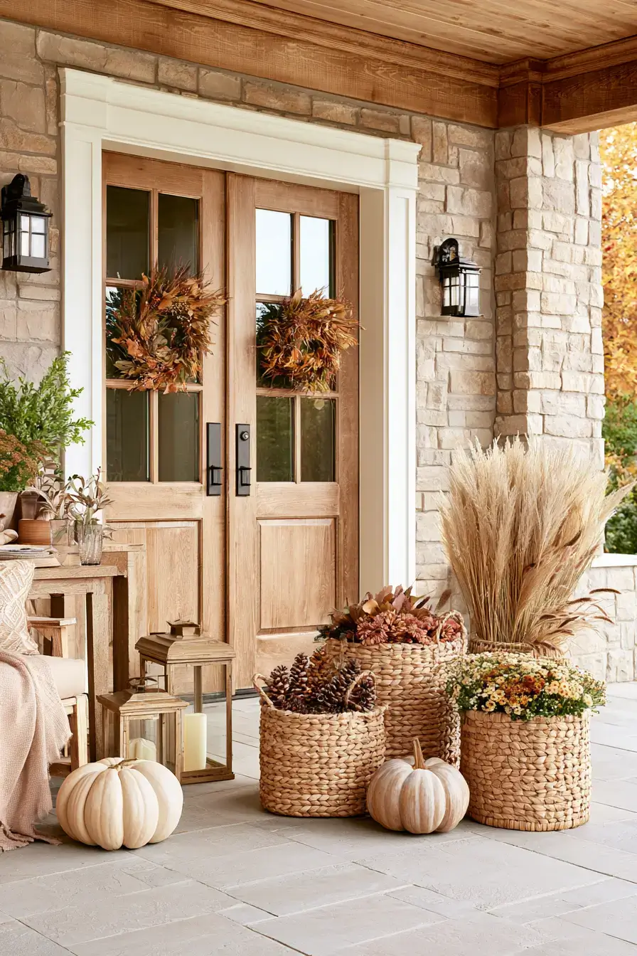 fall outdoor decor 19 Rustic Basket Display