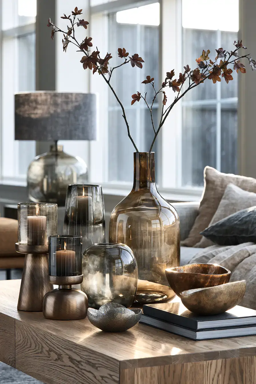 modern fall decor 19 Smoked Glass Accents