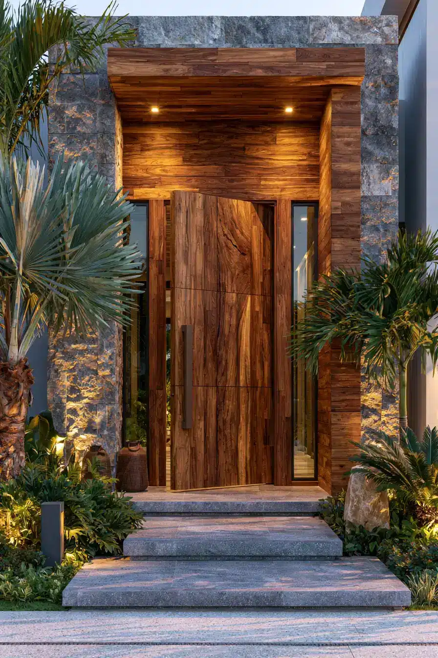 Main Entrance Door Design 19 Tropical Teak Entry